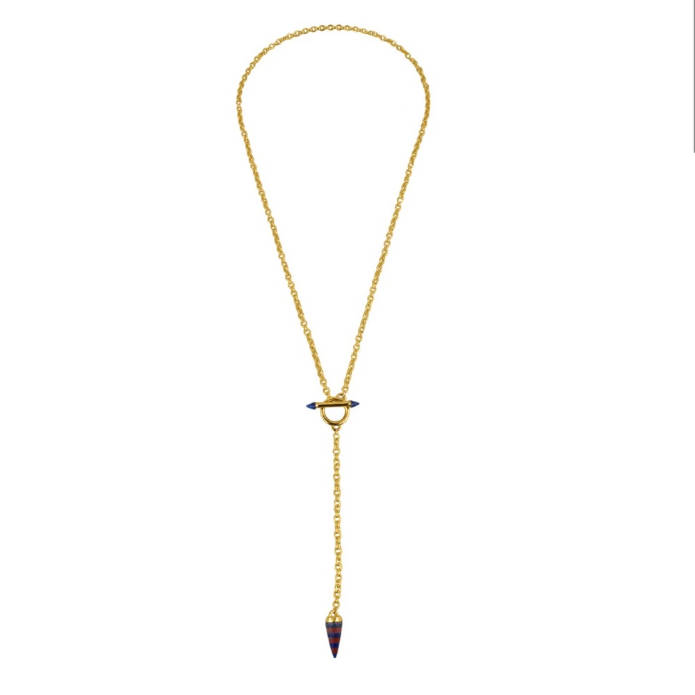 nOir Jewelry 18k Gold Necklace with Red Semi-Precious and Blue Lapis Stones